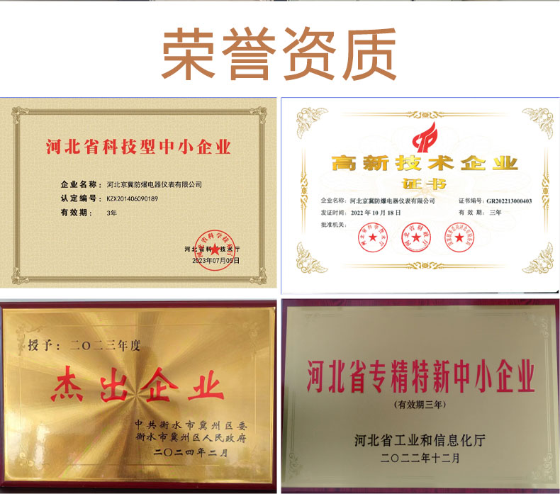 河北京冀防爆電器儀表有限公司榮譽資質(zhì)